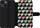 Bookcase Geschikt voor iPhone 13 Mini telefoonhoesje - Meisjes - Hart - Hartjes - Patronen - Girl - Kids - Kinderen - Meiden - Met vakjes - Wallet case met magneetsluiting