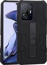 Mobigear Hoesje geschikt voor Xiaomi 11T Telefoonhoesje Hardcase | Mobigear Armor Stand Backcover Shockproof met Standaard | Schokbestendig 11T Telefoonhoesje | Anti Shock Proof - Zwart