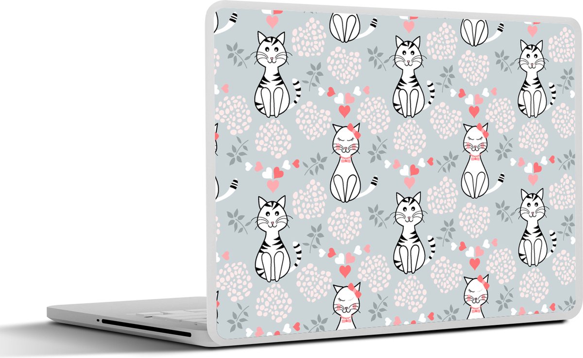 Laptop sticker - 11.6 inch - Patronen - Kat - Hart - Girl - Kids - Kinderen - Meiden - 30x21cm - Laptopstickers - Laptop skin - Cover