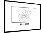 Fotolijst incl. Poster Zwart Wit- Kaart – Plattegrond – Stadskaart – Enschede – Nederland – Zwart Wit - 120x80 cm - Posterlijst