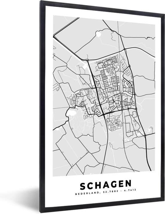 Poster met lijst Kaart - Schagen - Plattegrond - Stadskaart