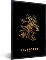 Fotolijst incl. Poster - Goud - Kaart - Stuttgart - Stadskaart - Plattegrond - 20x30 cm - Posterlijst