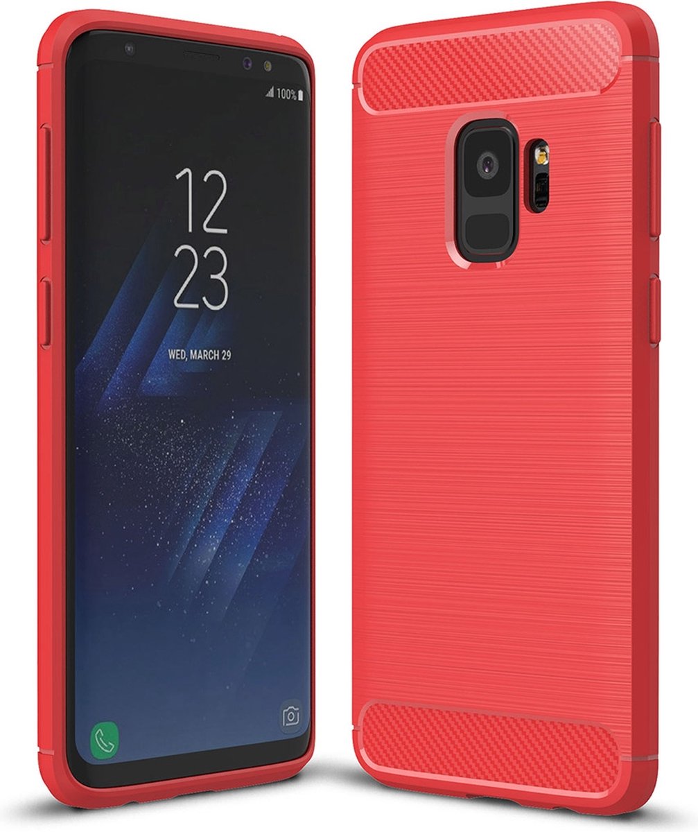 Mobigear Hoesje geschikt voor Samsung Galaxy S9 Telefoonhoesje Flexibel TPU | Mobigear Brushed Slim Backcover | Galaxy S9 Case | Back Cover - Rood