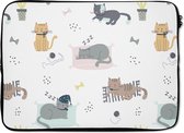 Laptophoes 13 inch - Katten - Huisdieren - Patronen - Laptop sleeve - Binnenmaat 32x22,5 cm - Zwarte achterkant