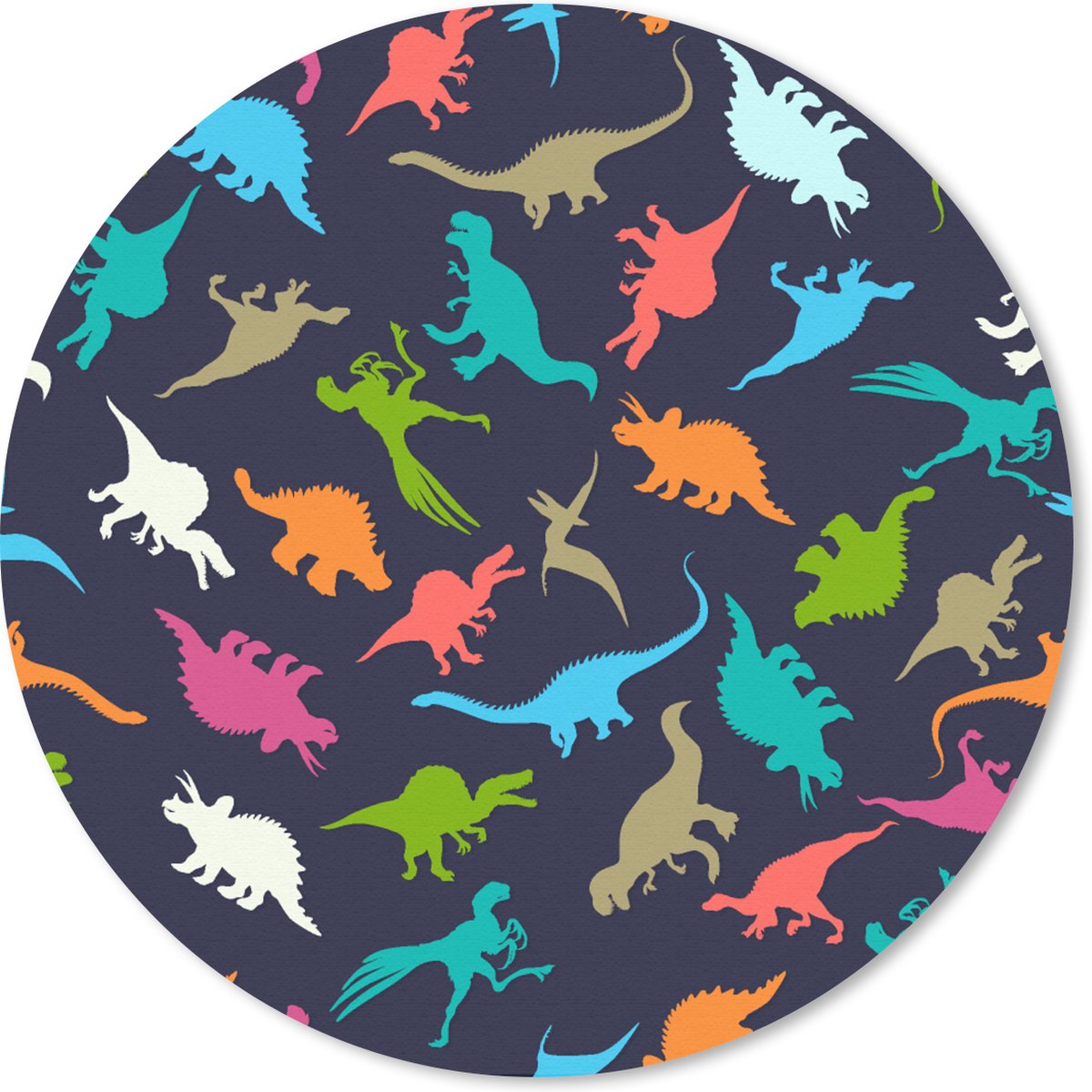 Muismat rond 20x20 cm - Mousepad Patronen - Dino - Kleuren - Jongens - Kinderen - Kids - Kind - Ronde muismatten