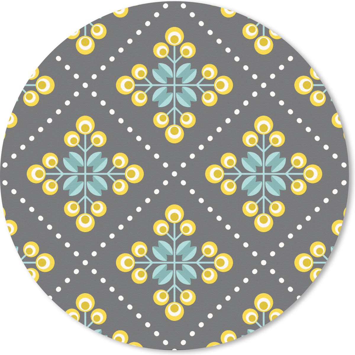 Muismat rond 50x50 cm - Mousepad Design - Ruit - Bloemen - Grijs - Ronde muismatten
