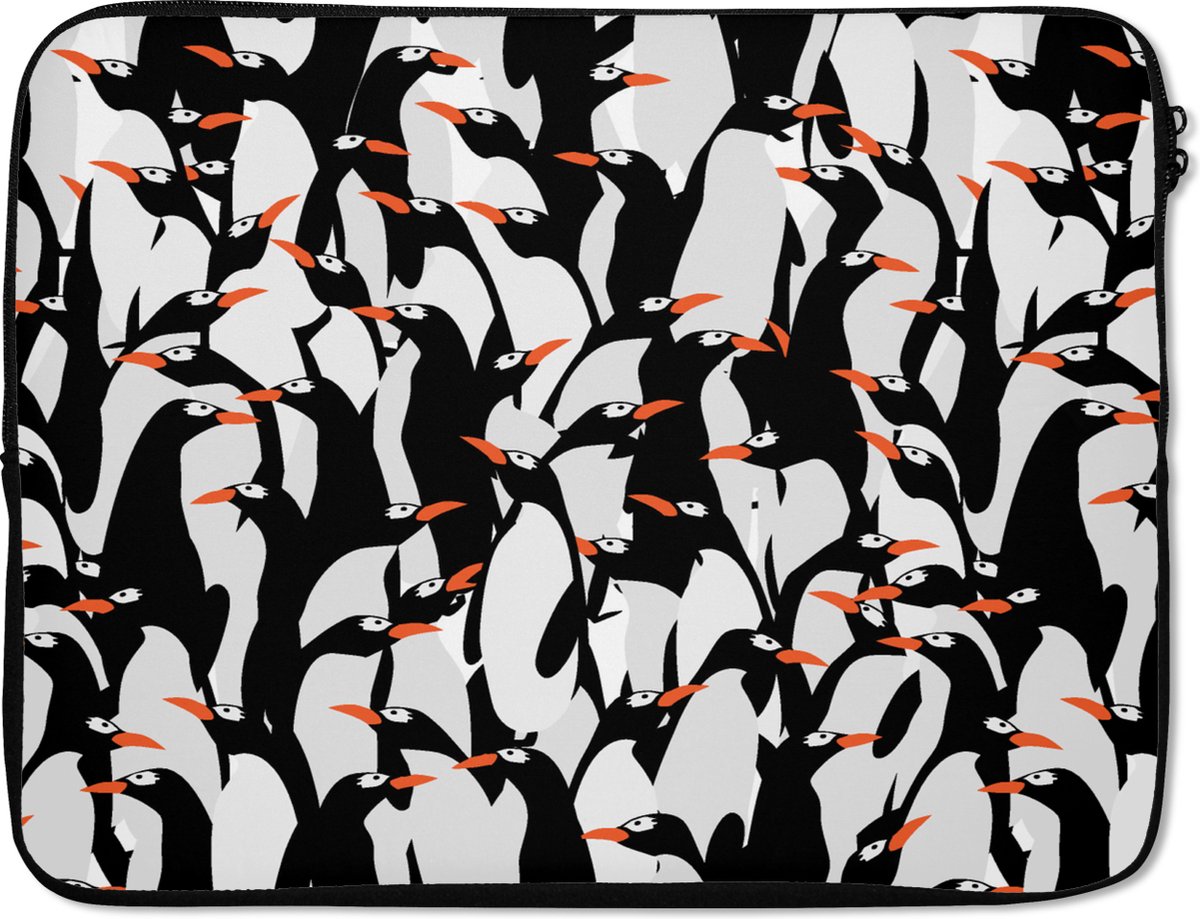 Laptophoes 17 inch - Pinguïns - Dieren - Patronen - Zentangle - Laptop sleeve - Binnenmaat 41x28 cm - Zwarte achterkant
