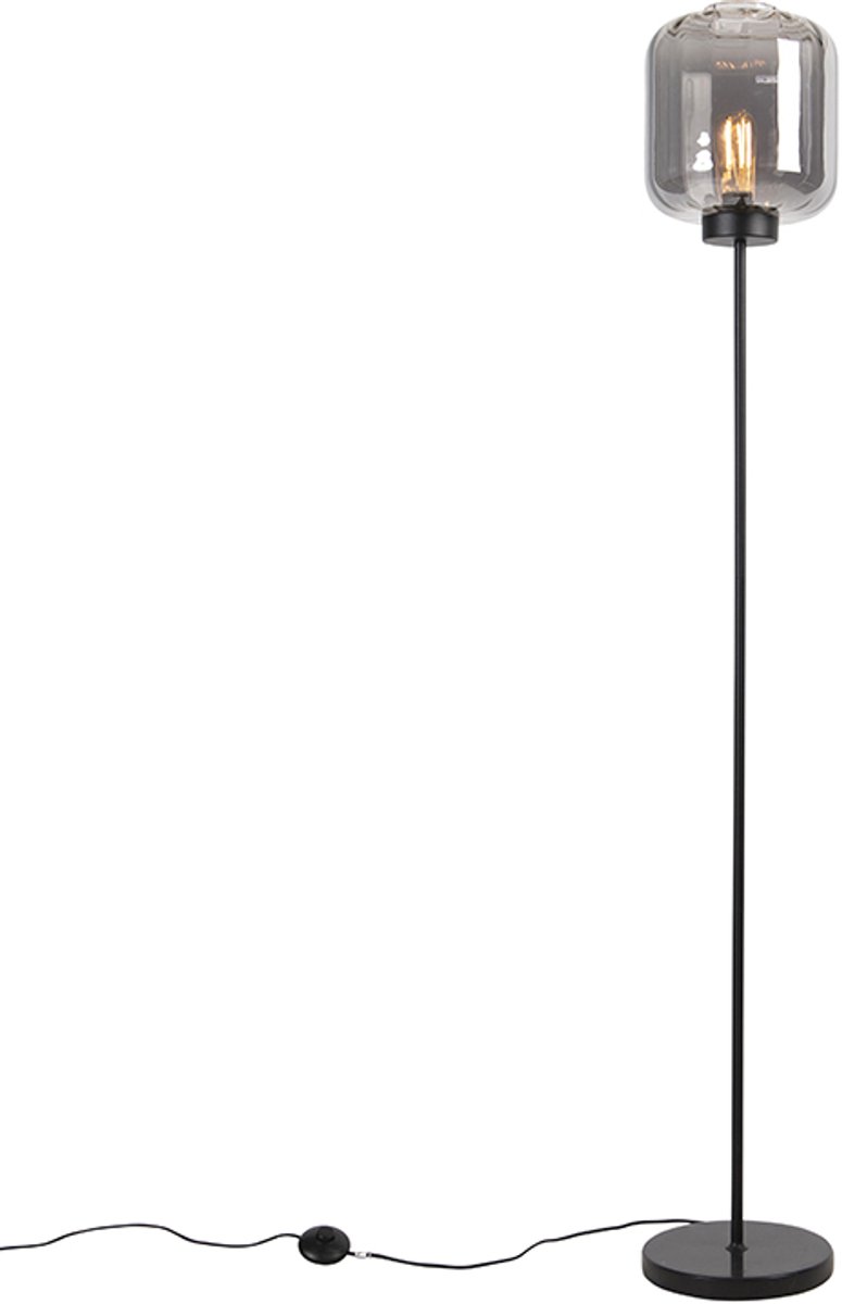 Bol.com QAZQA qara - Design Vloerlamp | Staande Lamp met kap - 1 lichts - H 1610 mm - Zwart - Woonkamer | Slaapkamer | Keuken aanbieding