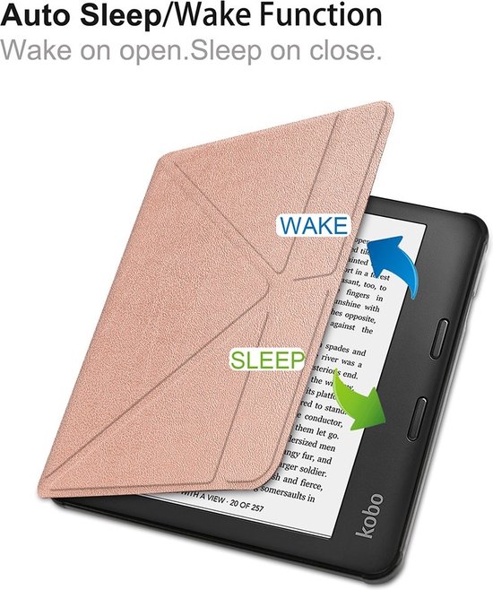 Lunso - Origami sleepcover hoes - Geschikt voor Kobo Libra 2 (7 inch) - Rose Goud van Lunso — afbeelding 5