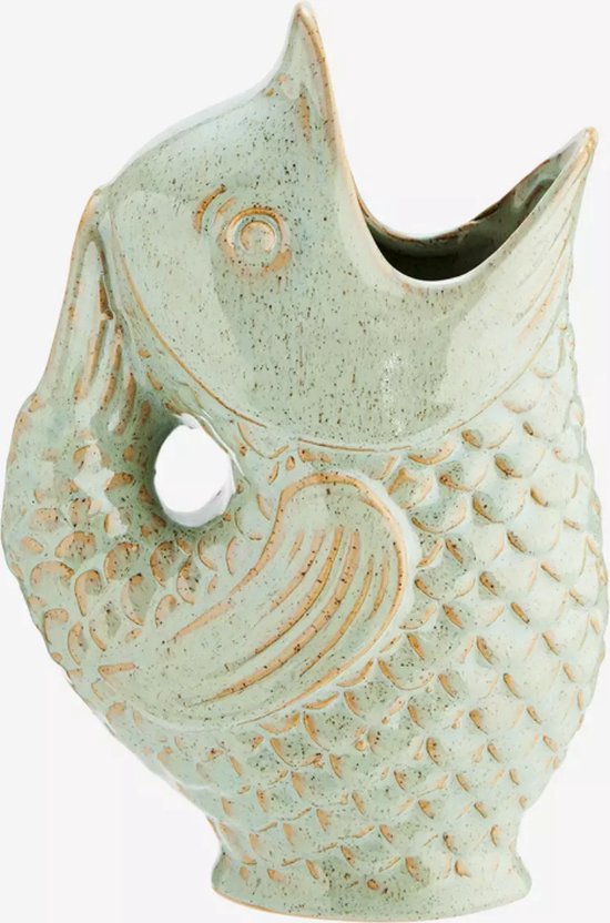 Madam Stoltz Vase poisson en grès Vert