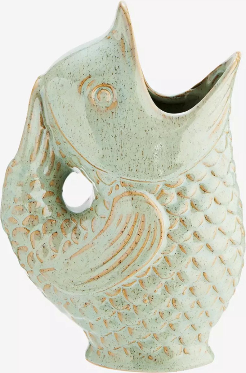 Madam Stoltz - Stoneware Vis Vaas / Karaf - Lichtgroen