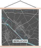 Posterhanger incl. Poster 60x60 cm - Schoolplaat - Berlicum - Blauw - Stadskaart - Plattegrond - Kaart - Textielposter - Blanke latten - Plattegrond