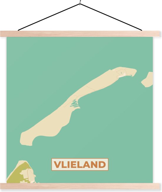 Affiche scolaire - Plan de la ville - Carte - Îles des Wadden - Vlieland - Plan - 60x60 cm - Lattes vierges