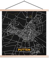 Posterhanger incl. Poster 40x40 cm - Schoolplaat - Putten - Stadskaart - Black and Gold - Plattegrond - Kaart - Textielposter - Blanke latten - Plattegrond