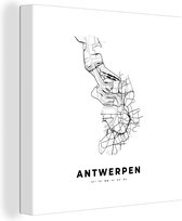 Canvas Schilderij Kaart – Plattegrond – Stadskaart – Antwerpen – België – Zwart Wit - 20x20 cm - Wanddecoratie