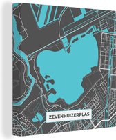 Canvas Schilderij Stadskaart - Zevenhuizerplas - Nederland - Water - Kaart - Plattegrond - 50x50 cm - Wanddecoratie