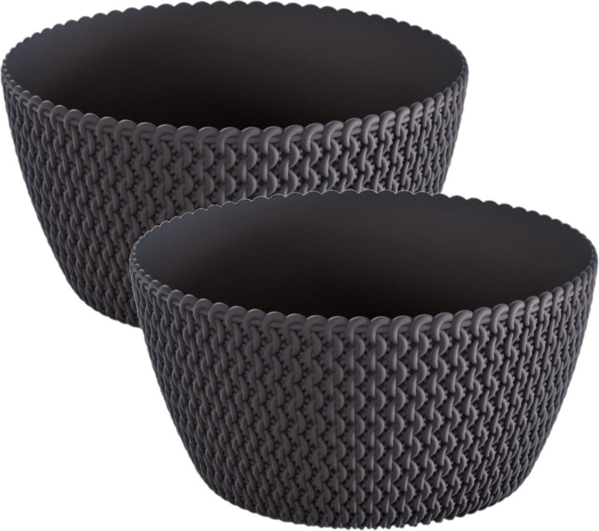 Plantenpot/bloempot tafelstuk - 2x stuks - kunststof - D24 x H12 cm - antraciet - voor binnen/buiten