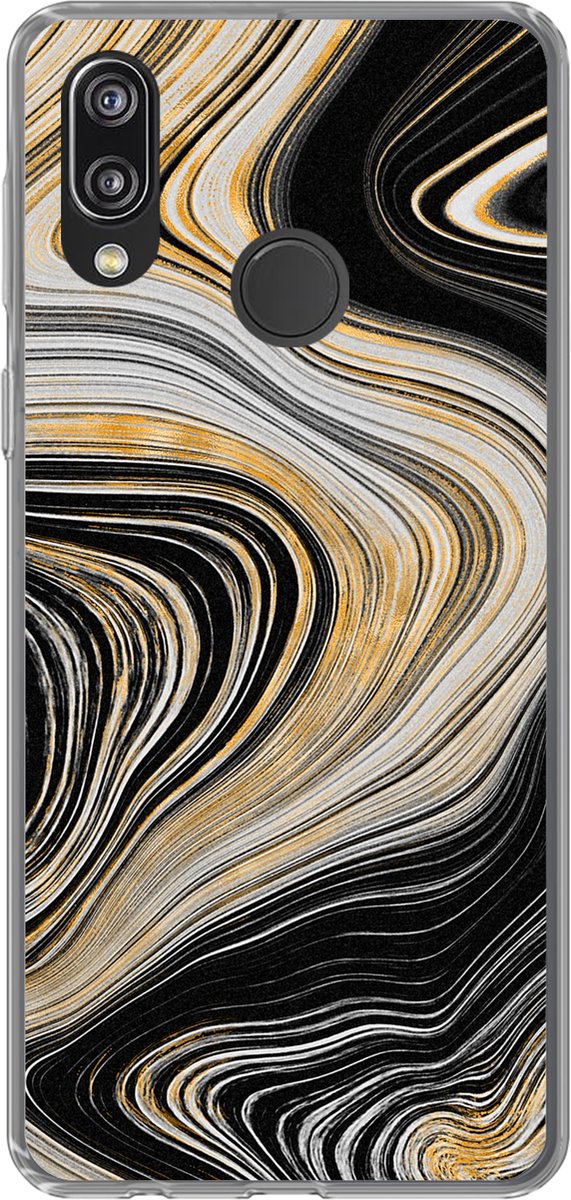 Telefoonhoesje Geschikt voor Huawei P20 Lite (2020) hoesje - Marmer print - Goud - Grijs - Siliconen Telefoonhoesje Telefoonhoesje