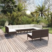 9-delige Loungeset met kussens poly rattan bruin