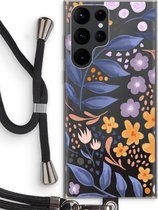 Case Company® - Samsung Galaxy S22 Ultra hoesje met Koord - Flowers with blue leaves - Telefoonhoesje met Zwart Koord - Bescherming aan alle Kanten en Over de Schermrand