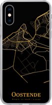 Geschikt voor iPhone X hoesje - Oostende - Kaart - Goud - Zwart - Siliconen Telefoonhoesje
