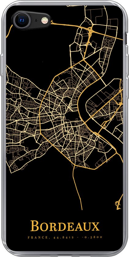 Geschikt voor iPhone 7 hoesje - Bordeaux - Kaart - Goud - Siliconen Telefoonhoesje