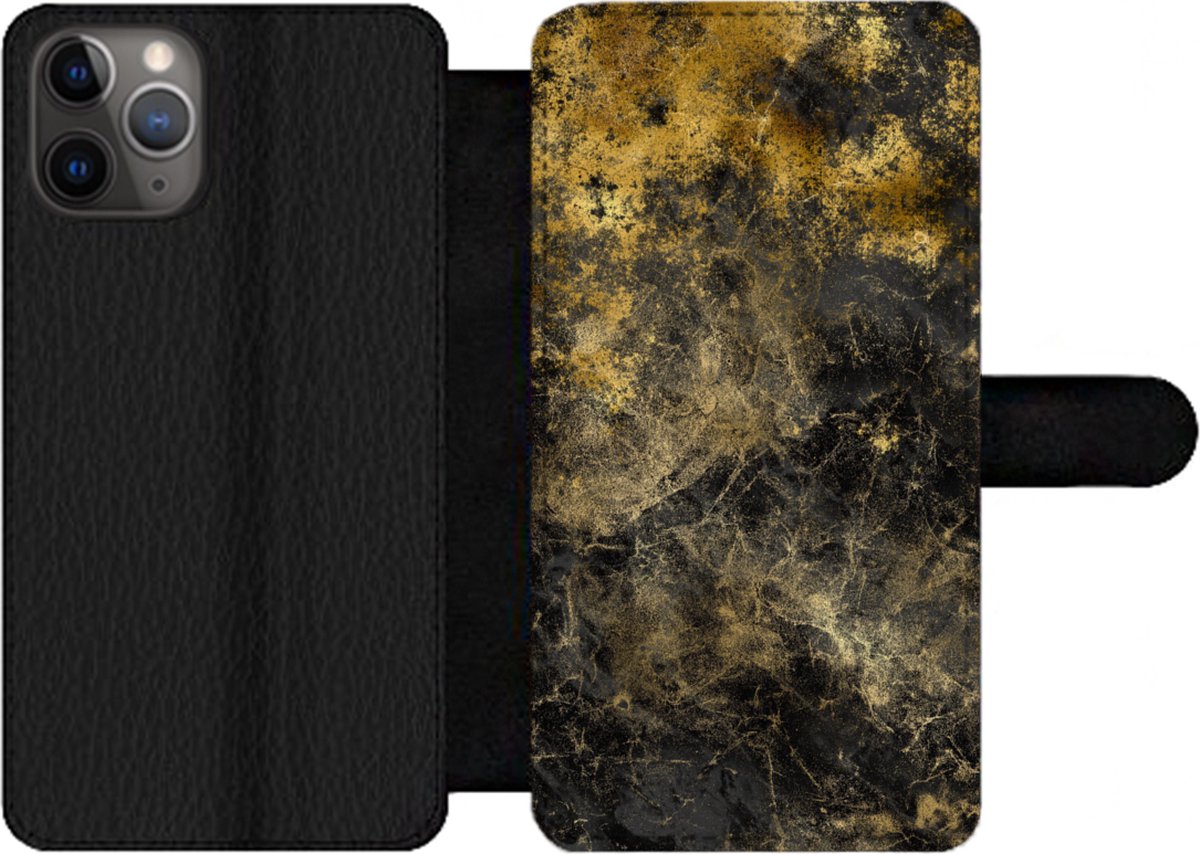 Telefoonhoesje Geschikt voor iPhone 11 Pro Max telefoonhoesje - Gold - Luxe - Vintage - Zwart - Met vakjes - Wallet case met magneetsluiting