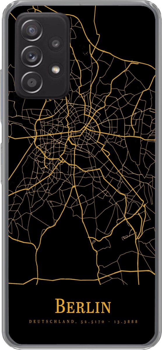 Telefoonhoesje Geschikt voor Samsung galaxy a73 hoesje - Berlijn - Kaart - Goud - Siliconen Telefoonhoesje Telefoonhoesje