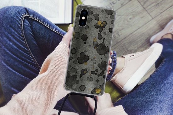 Cordon de téléphone - Chaîne de téléphone - Coque avec cordon iPhone X - Béton - Or - Abstrait - Siliconen - Bandoulière - Coque de téléphone avec cordon