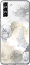 Geschikt voor Samsung Galaxy S21 Plus hoesje - Marmer print - Gouden - Zwart - Siliconen Telefoonhoesje