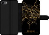 Bookcase Geschikt voor iPhone 7 telefoonhoesje - Sydney - Kaart - Goud - Met vakjes - Wallet case met magneetsluiting