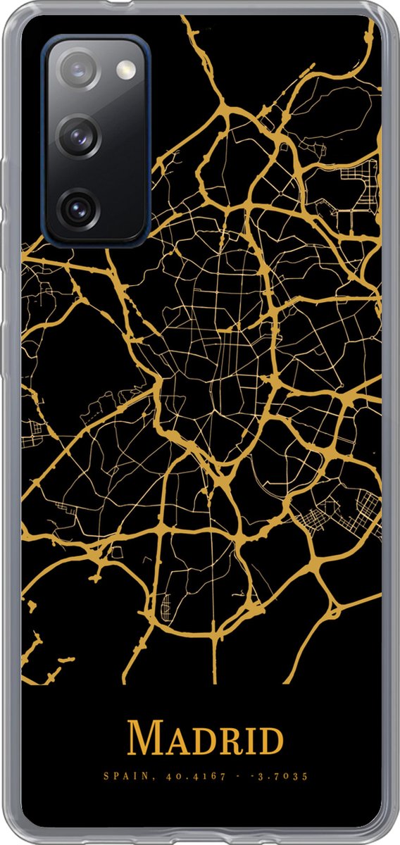 Telefoonhoesje Geschikt voor Samsung Galaxy S20 FE hoesje - Madrid - Kaart - Goud - Siliconen Telefoonhoesje Telefoonhoesje