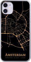Geschikt voor iPhone 11 hoesje - Amsterdam - Kaart - Goud - Zwart - Siliconen Telefoonhoesje