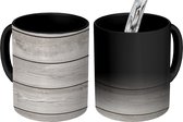Magische Mok - Foto op Warmte Mokken - Koffiemok - Plank - Grijs - Wit - Hout - Design - Magic Mok - Beker - 350 ML - Theemok