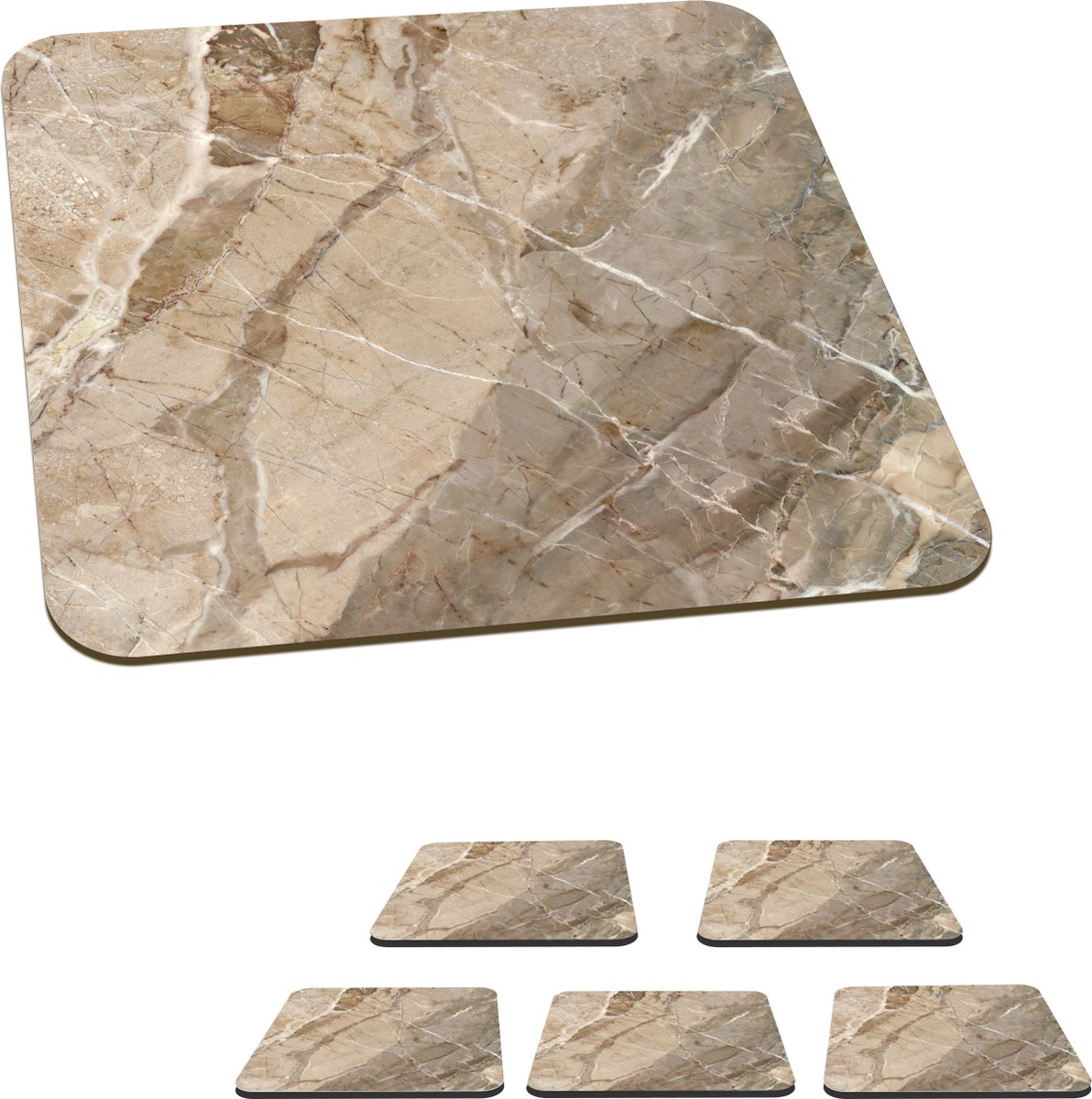 Onderzetters voor glazen - Bruin - Wit - Kristal - Graniet - 10x10 cm - Glasonderzetters - 6 stuks