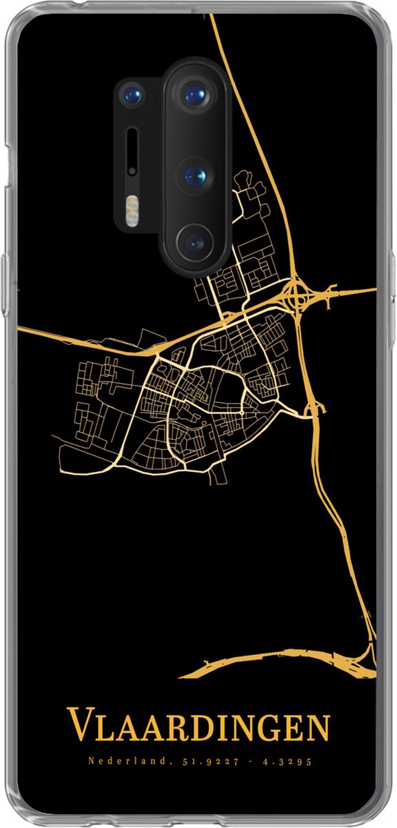 Telefoonhoesje Geschikt voor OnePlus 8 Pro hoesje - Vlaardingen - Kaart - Goud - Siliconen Telefoonhoesje Telefoonhoesje