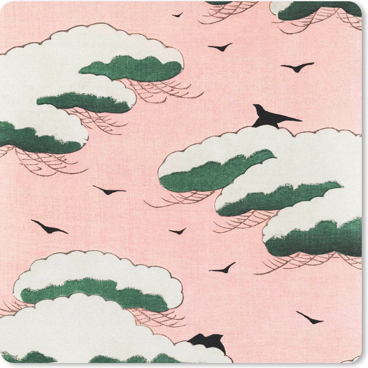 Muismat 30x30 cm - Mousepad Japans - Vogel - Wolk - Vintage - Muismatten