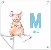 Tuinposters Muis - Alfabet - Kinderen - 50x50 cm - Tuindoek - Buitenposter