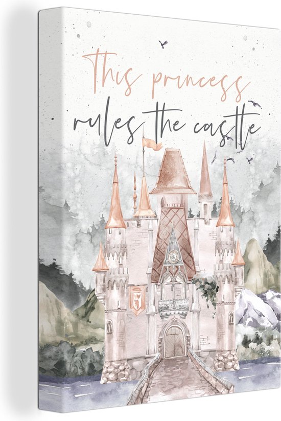 Canvas Schilderij Spreuken - Quotes - Prinses - This princess rules the castle - Kids - Baby - Meiden - 60x80 cm - Wanddecoratie