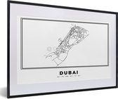 Fotolijst incl. Poster Zwart Wit- Dubai - Stadskaart - Zwart Wit - 60x40 cm - Posterlijst - Plattegrond