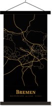 Posterhanger incl. Poster 90x180 cm - Schoolplaat - Bremen - Kaart - Goud - Textielposter - Zwarte latten