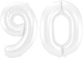Folieballon 90 jaar metallic wit 86cm
