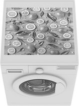 Wasmachine beschermer mat - Lemon seamless pattern - zwart wit - Breedte 55 cm x hoogte 45 cm