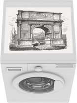 Wasmachine beschermer mat - Illustratie van de triomfboog in Rome in zwart-wit - Breedte 55 cm x hoogte 45 cm