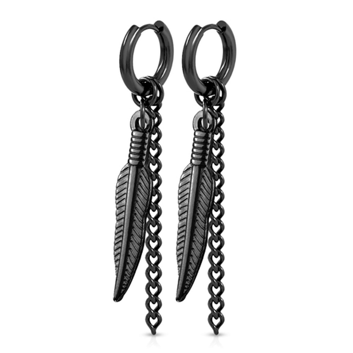 Oorbellen hanger veertjes met ketting 0.8x8 - zwart - LMPiercings