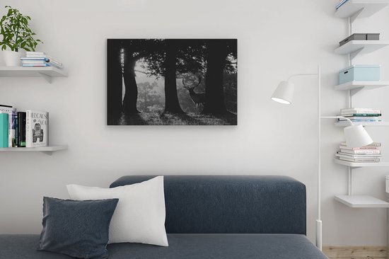 Artaza Peinture sur Toile Cerf dans les Forêts au Lever du Soleil - Zwart Wit - 90x60 - Photo sur Toile - Impression sur Toile