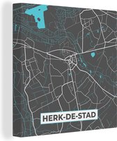Canvas Schilderij Kaart – Plattegrond – Stadskaart – Herk de Stad – België - Grijs - 50x50 cm - Wanddecoratie