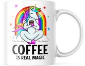 Mok met tekst: Coffee is real magic (Unicorn) | Grappige mok | Grappige Cadeaus | Koffiemok | Koffiebeker | Theemok | Theebeker