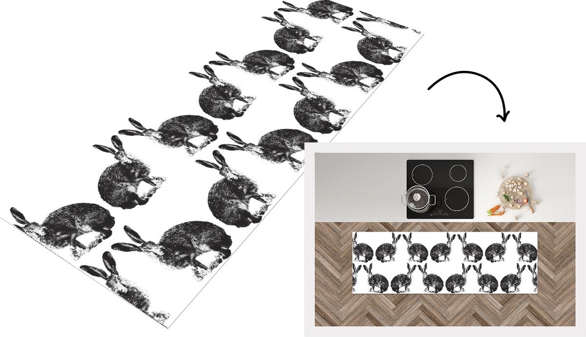 KitchenYeah Keukenloper - Loper keuken - Vintage - Design - Konijn - Dieren - 180x60 cm - Keukenloper vinyl Multicolor
