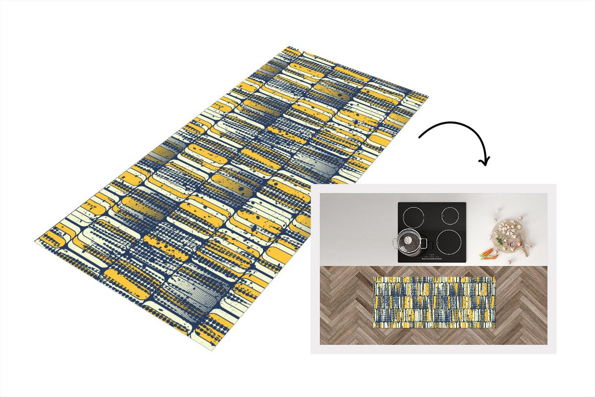 KitchenYeah Keukenloper - Loper keuken - Sixties - Patronen - Geel - Rock - Keukenloper vinyl Multicolor